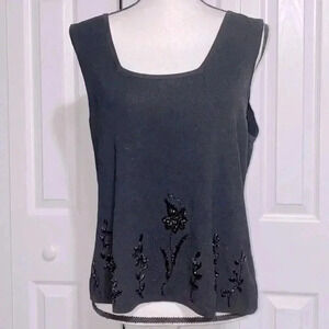 NY Collection woman black knit beaded top shirt blouse